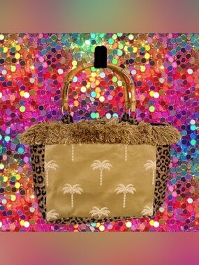 Tropical Tote Palm Beach mini brown tiki cheetah print bag